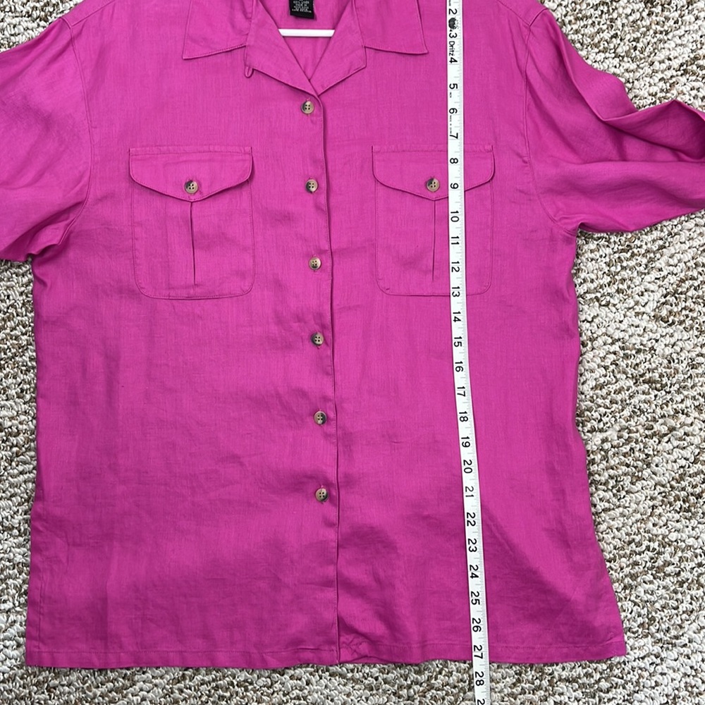 RAFAELLA 100% Linen Hot Pink Button Down Blouse size medium NWT - Picture 15 of 16